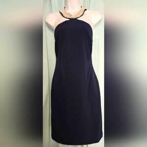 Karl Lagerfeld Navy Blue Halter Sheath Cocktail Dress